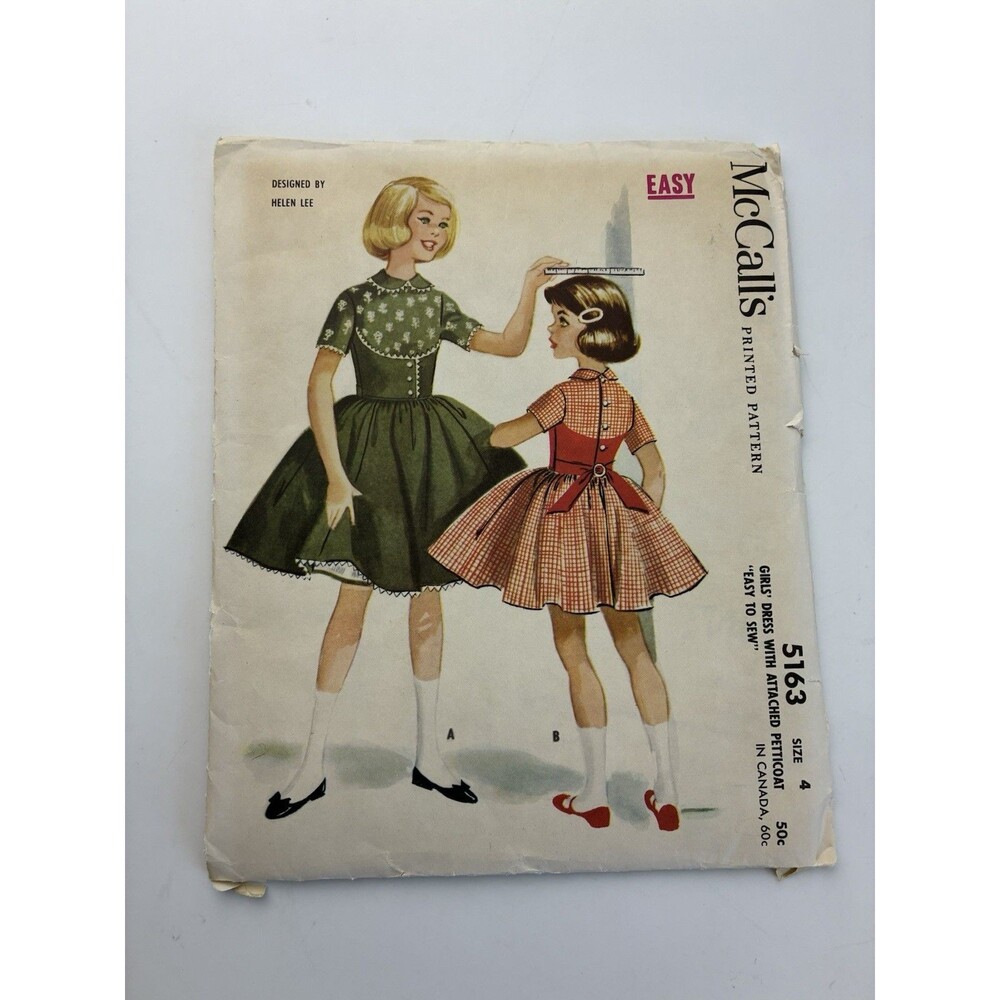 Dress Petticoat Child Size 4 Uncut Pattern 5163 3 Gore Skirt Back Button Vtg 50s